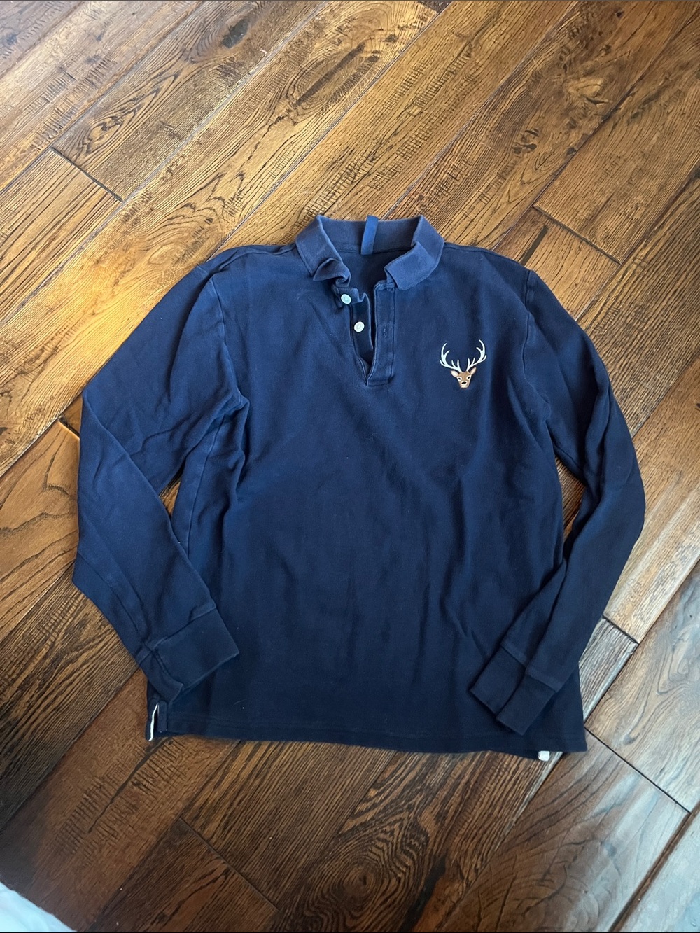 Janie and Jack Navy Long-Sleeve Polo with Embroidered Stag